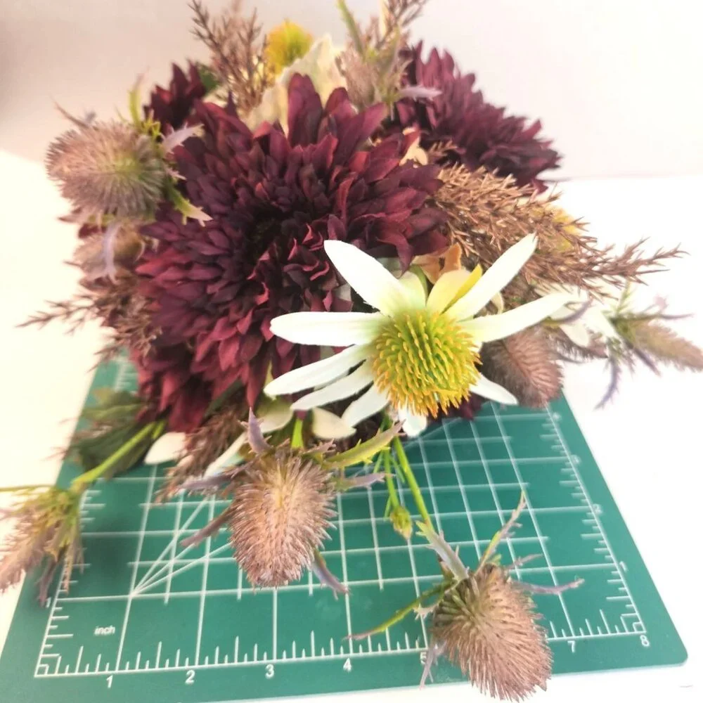 Purple and White Faux Flower Bouquet, Handtied Artificial Floral Arrangement, El